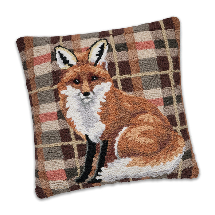Tartan Fox Hooked Pillow 18x 18