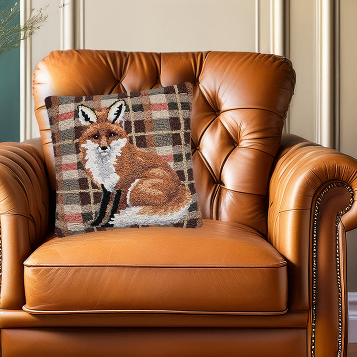 Tartan Plaid Fox Hooked Pillow 18x 18
