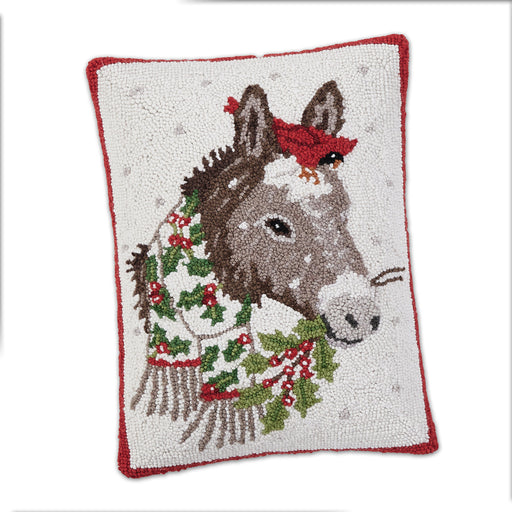 Festive Holiday Donkey Hooked Pillow