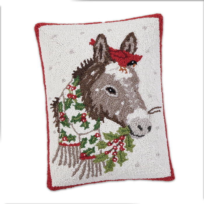 Festive Holiday Donkey Hooked Pillow