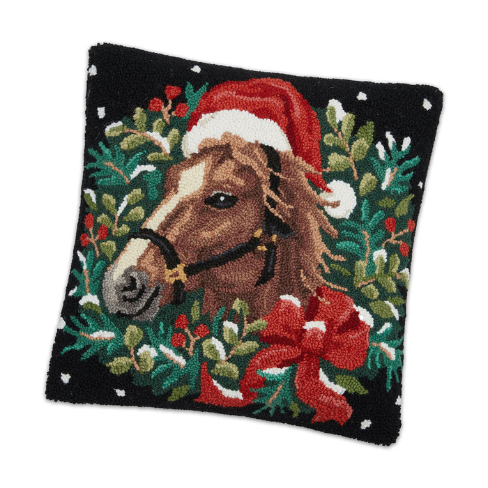 Santa Holiday Horse Hooked Pillow