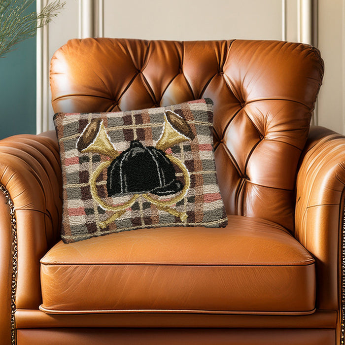 Equestrian Tartan Hooked Pillow 14 x 18
