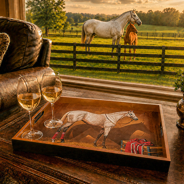 Grey Thoroughbred Portrait Lacquered Serving Tray by Julie Wear