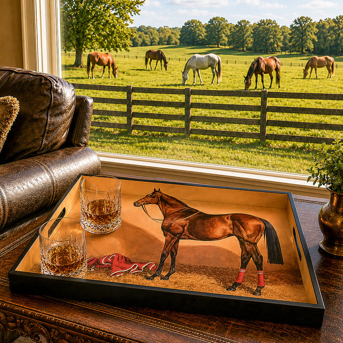 Bay Thoroughbred Portrait Lacquered Serving Tray by Julie Wear