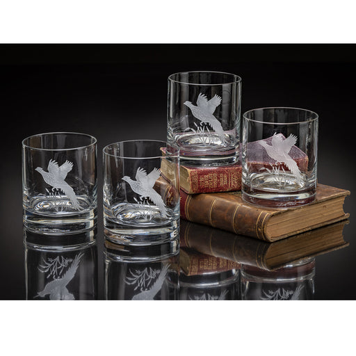 Pheasant Etched Crystal Rock Glasses (set of 4) by Julie Wear