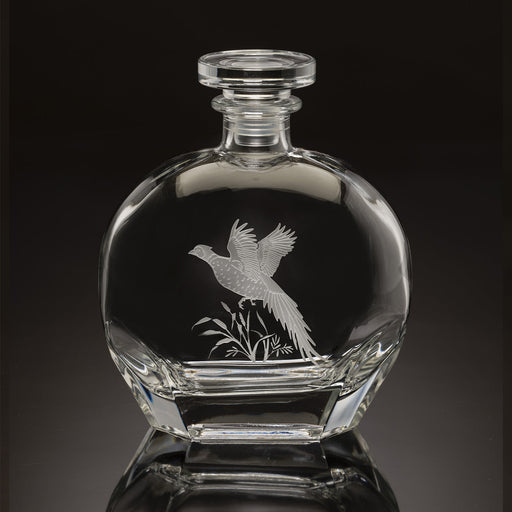 Pheasant Etched Crystal Round Decanter by Julie Wear