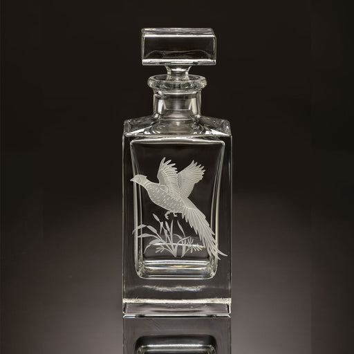 Pheasant Etched Crystal Square Decanter by Julie Wear