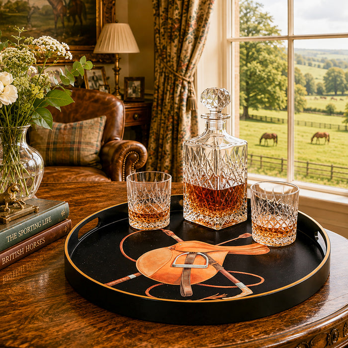 Hunt Saddle Round Lacquered Serving Tray by Julie Wear