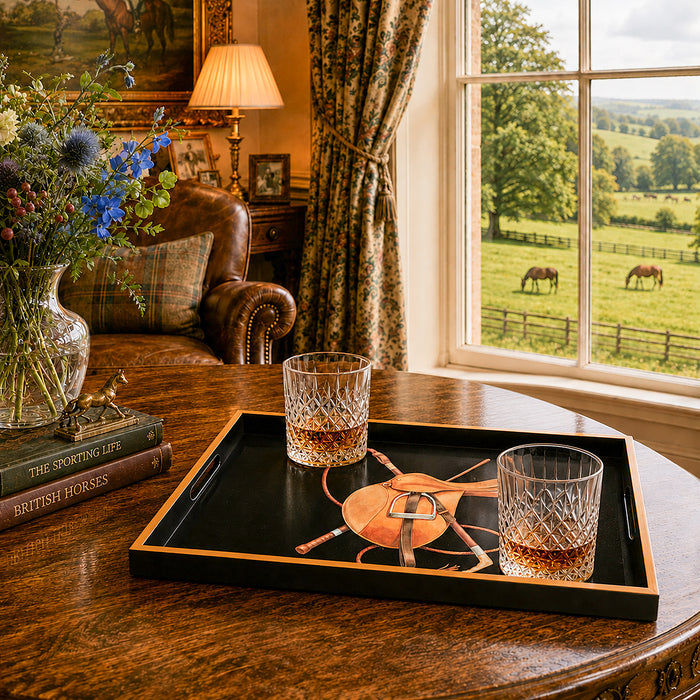 Hunt Saddle Rectangular Lacquered Serving Tray by Julie Wear
