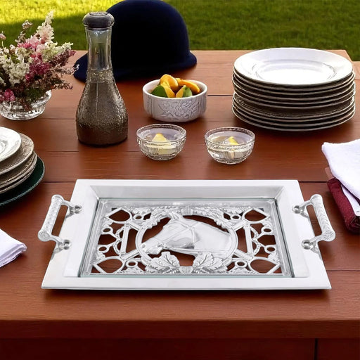 Arthur Court Equestrian Glass Top Serving Tray