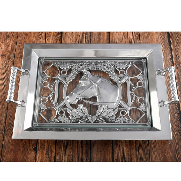 Arthur Court Equestrian Glass Top Serving Tray