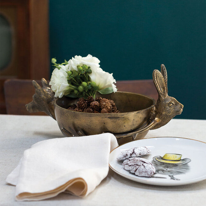 Fox and Hare Centerpiece Brass Bowl