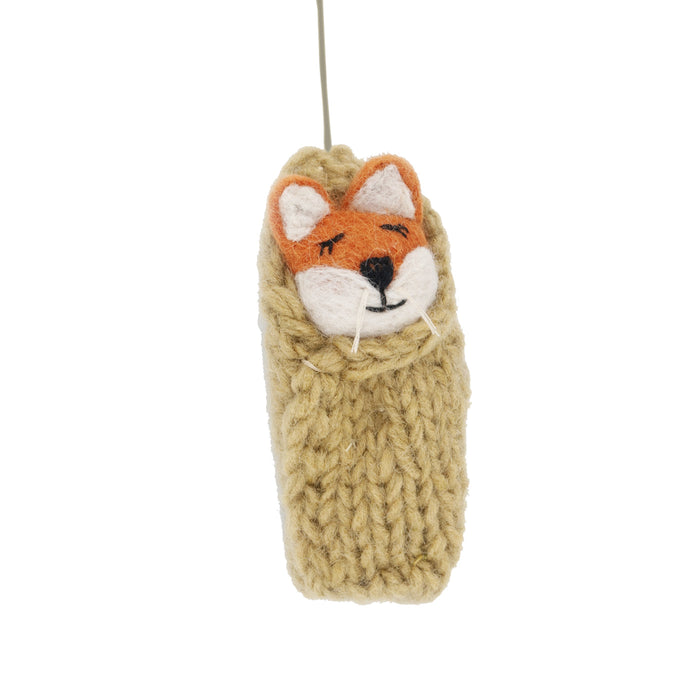 Bundled Baby Fox Wool Felt Ornament