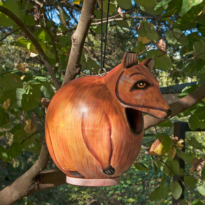 Fox Hand-Carved Garden Birdhouse