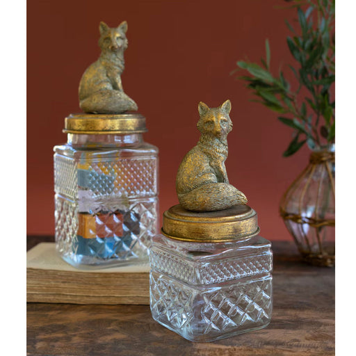 Sitting Fox Glass Canisters - Set of 2
