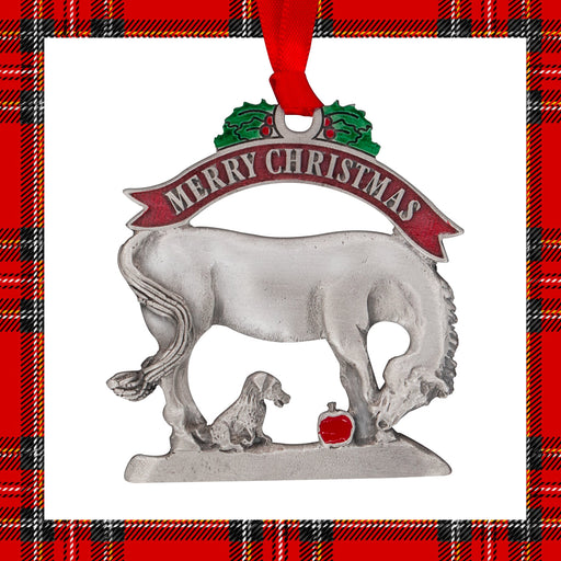 "Merry Christmas" Horse & Dog Pewter Ornament