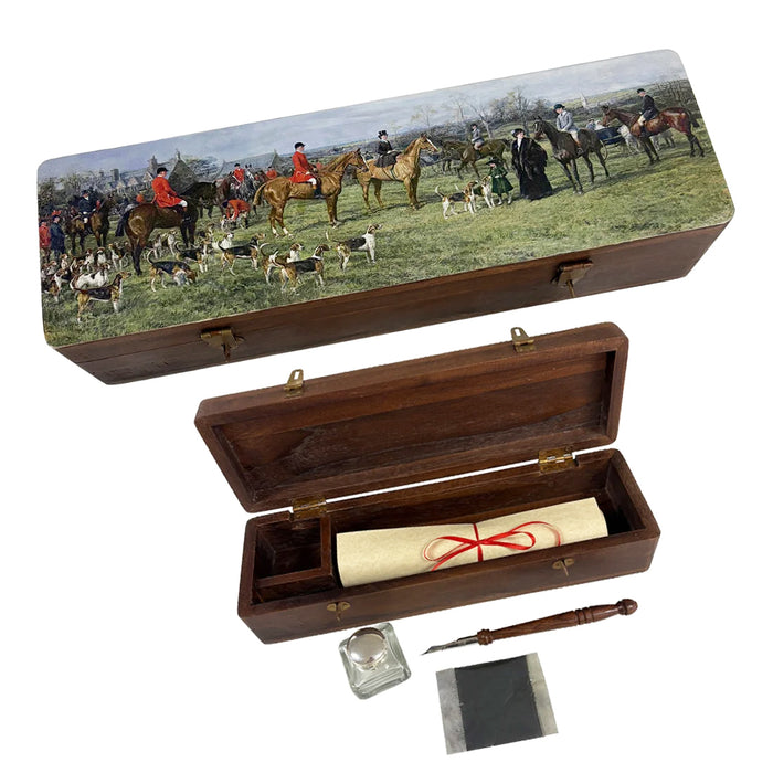 Equestrian Vintage Style Foxhunt Writing Box with Accessories
