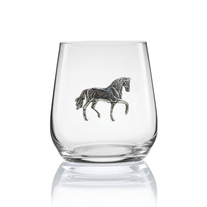 Trotting Horse Stemless Wine Glass  - Glass & Pewter