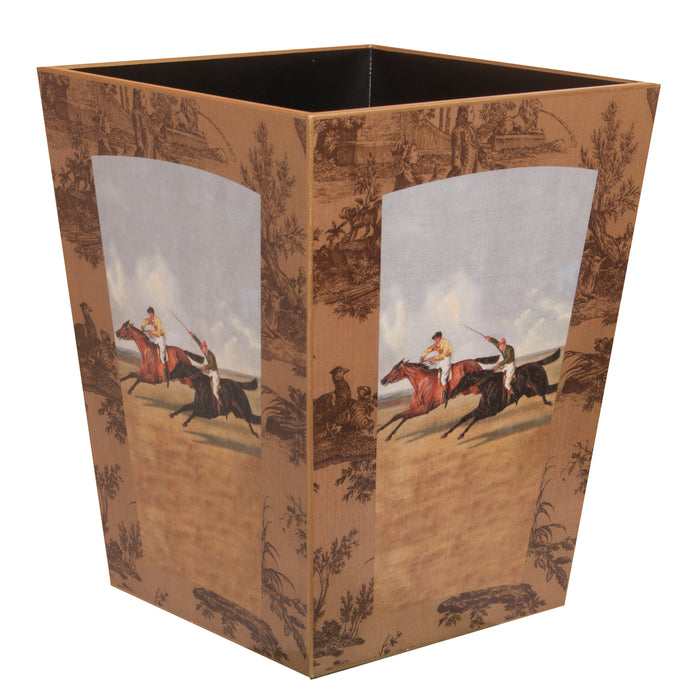 Vintage Horse Racing Wood Waste Basket