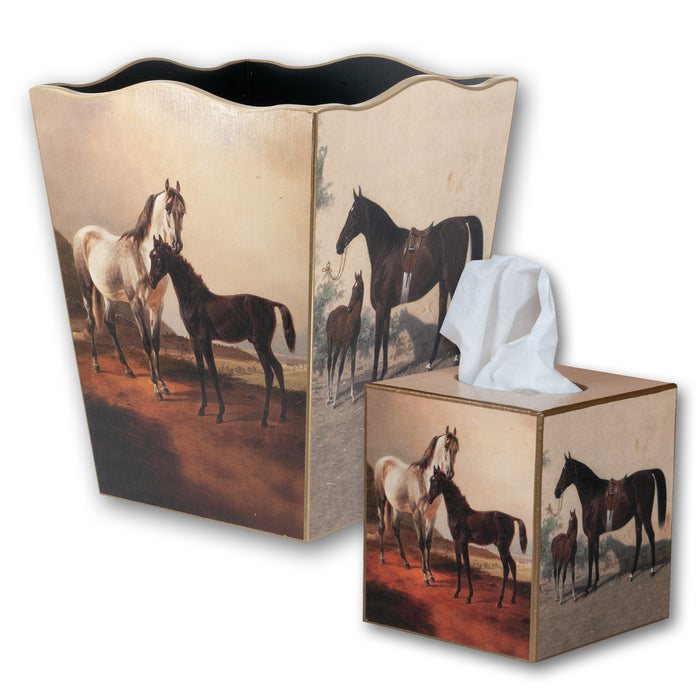 Mare and Foal Wood Waste Basket