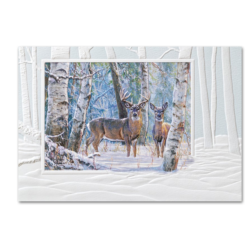 Clintons Weihnachtskarte - Deers By Snowy Lake, Für Oma & Großvater, Mit Umschlag