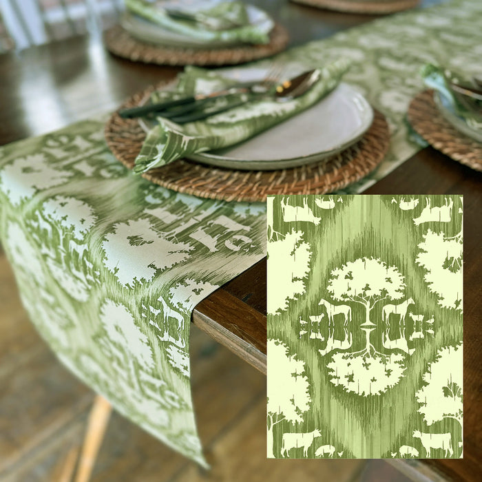 Farmyard Cotton Table Runner - Sage Green