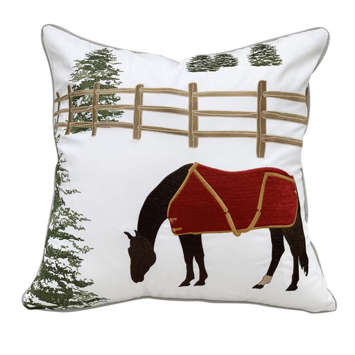 Equestrian Winter Turnout Embroidered Pillow