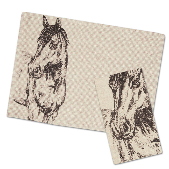 Horse Portrait Scottish Linen Napkins - Set of 4