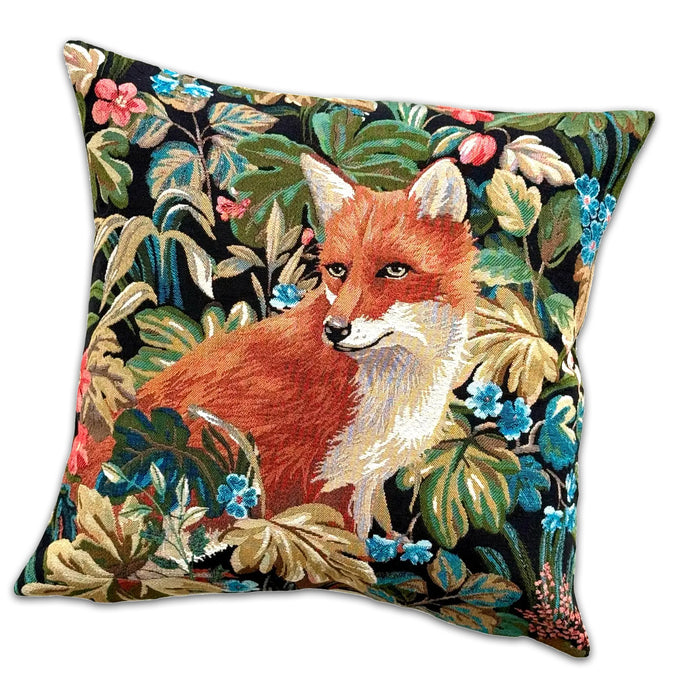 Midnight Garden Fox Jacquard Tapestry Pillow