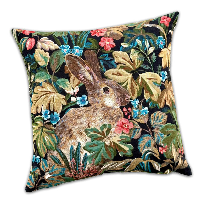 Midnight Garden Rabbit Jacquard Tapestry Pillow