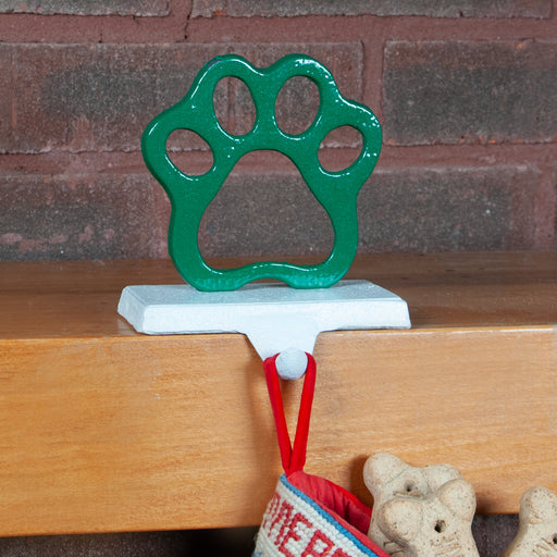 Dog Paw Stocking Iron Hanger - Green
