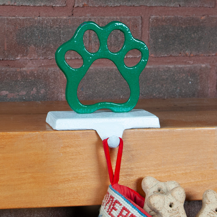 Dog Paw Stocking Iron Hanger - Green
