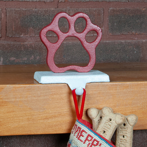 Dog Paw Stocking Iron Hanger - Red