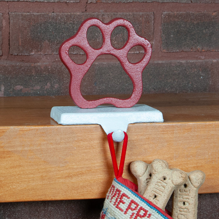 Dog Paw Stocking Iron Hanger - Red