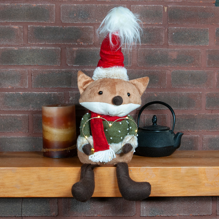 Holiday Fox Shelf Sitter - Green Sweater
