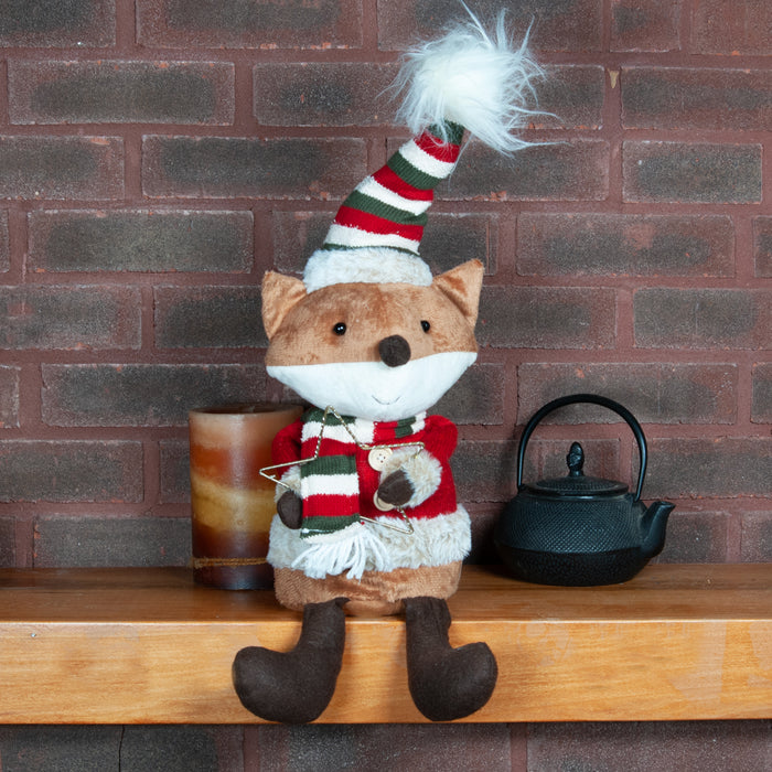 Holiday Fox  Shelf Sitter - Red Sweater