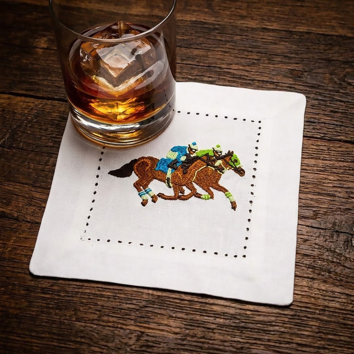 Finish Line Horse Racing Linen Cocktail Napkins - Set of 4