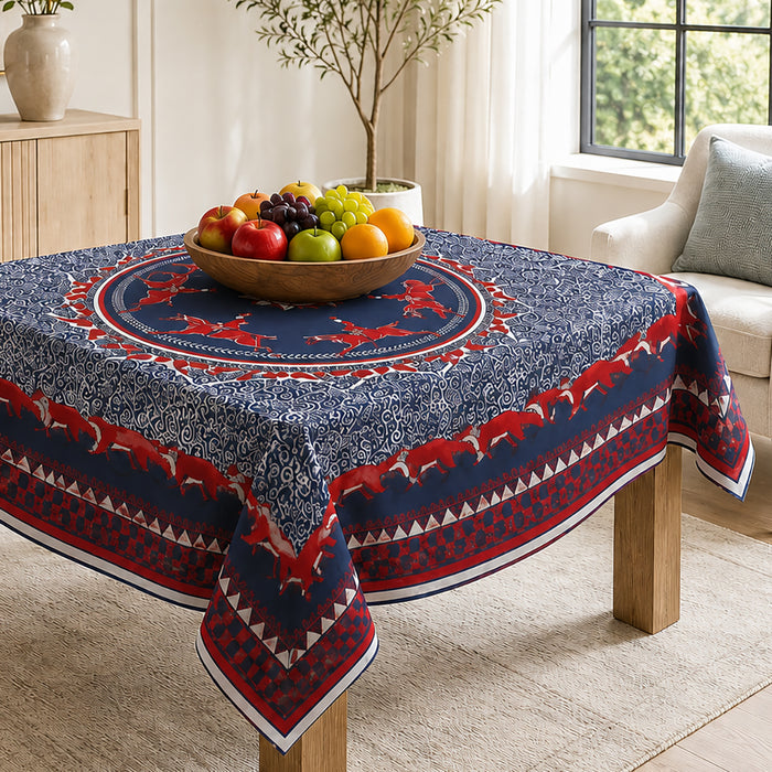 Hunt Club Medallion Equestrian Cotton Tablecloth 54"x 54"