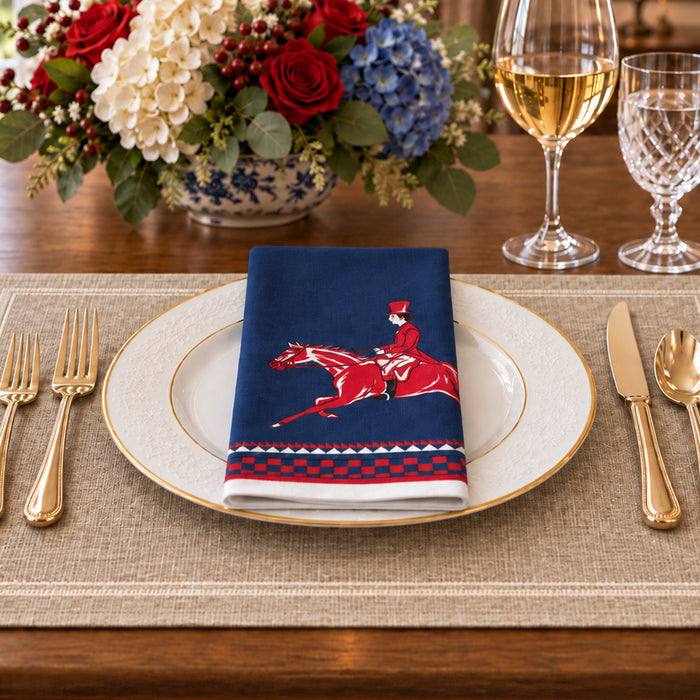 Hunt Club Medallion Equestrian Cotton Dinner Napkins - Set of 4