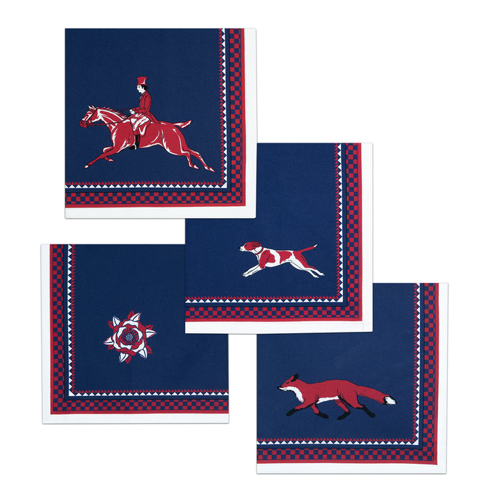 Hunt Club Medallion Equestrian Cotton Dinner Napkins - Set of 4