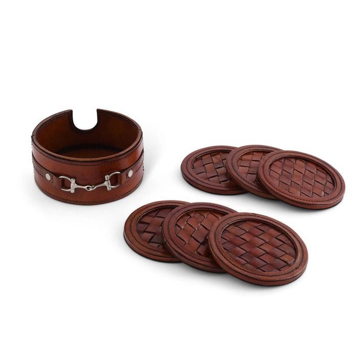 Equestrian Leather Coaster Snaffle Bit Set - Set of 6