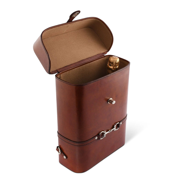 Equestrian Leather Double Wine Bottle Carrier with Snaffle Bit