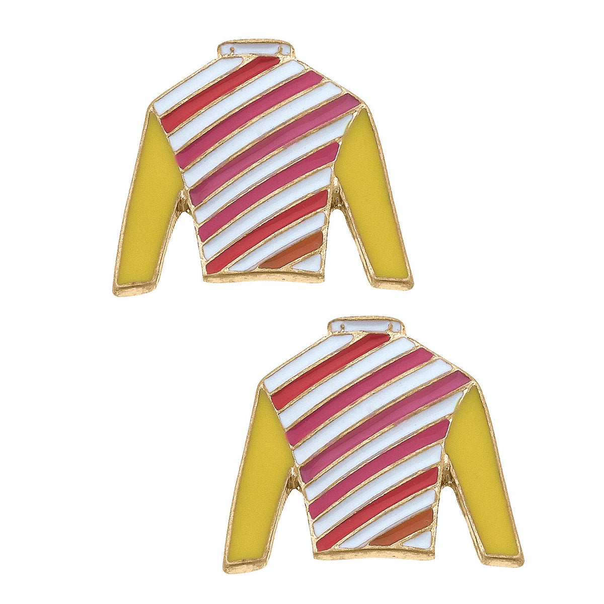 Ferdinand Racing Silks Stud Enamel Earrings - Pink & Yellow — Horse and ...