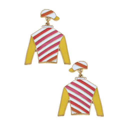 Ferdinand Racing Silks Drop Enamel Earrings - Pink & Yellow