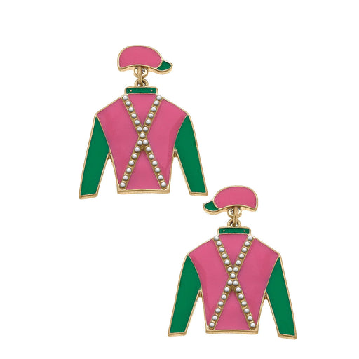 Justify Racing Silks Enamel Drop Earrings - Pink & Green
