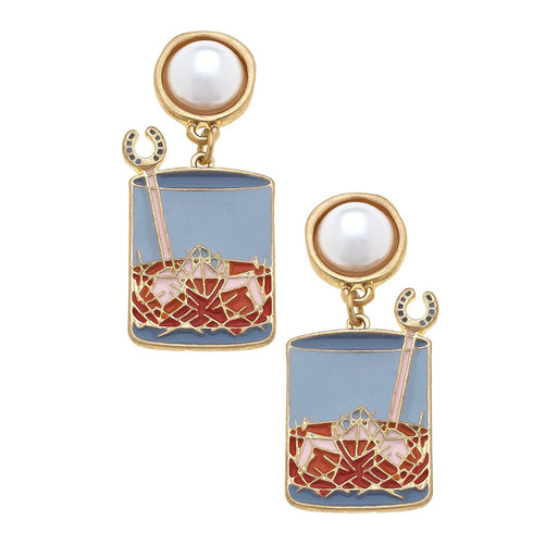 Bourbon on the Rocks Enamel Drop Earrings with Pearl Cluster
