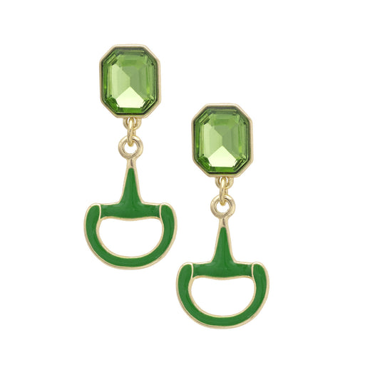 Eclipse Enamel & Rhinstone Snaffle Bit Earrings - Green