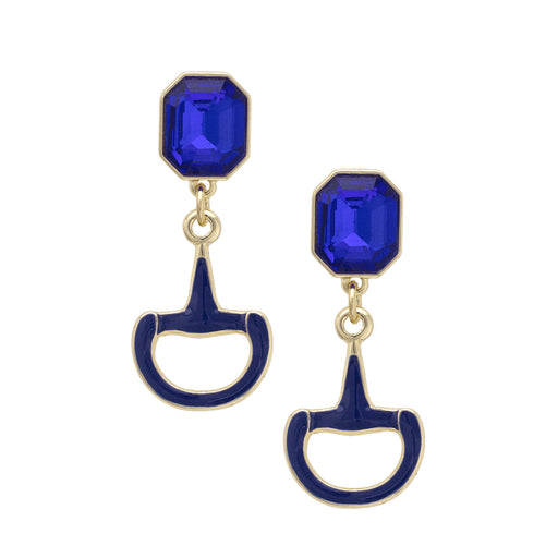 Eclipse Enamel & Rhinstone Snaffle Bit Earrings - Navy