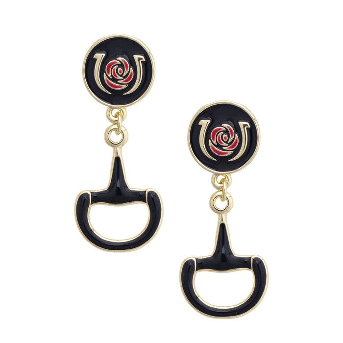 Kentucky Derby Black Enamel Snaffle Bits Earrings