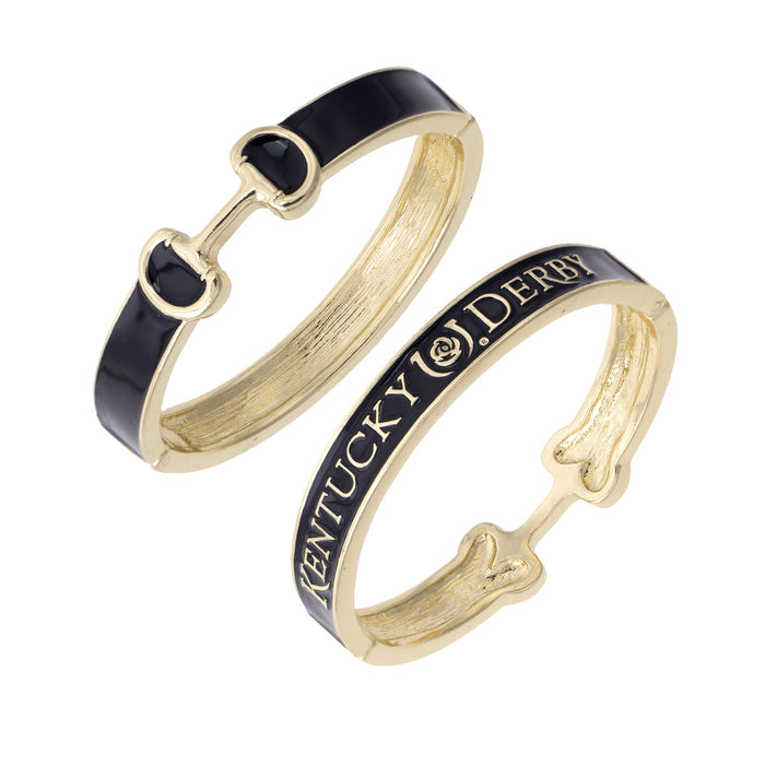Kentucky Derby Enamel Snaffle Bit Hinged Bangle - Black